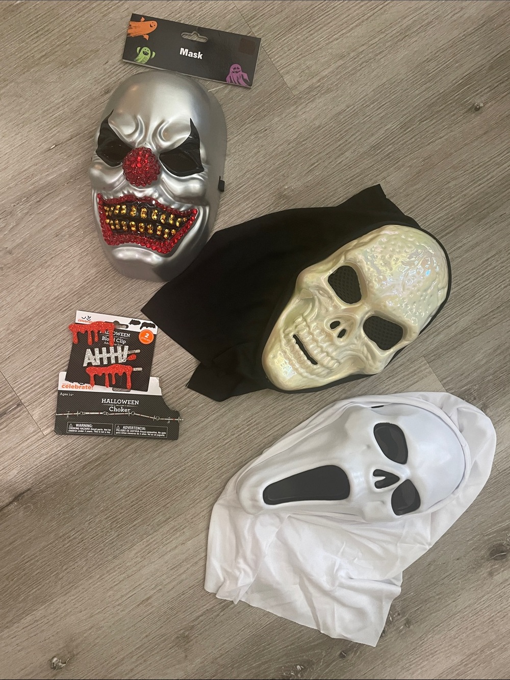 Halloween Mask Pack - Ghost Face, Rhinestone Clown, Pearl Skull | Accessories